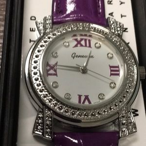 COPY - NWT,NIB,GENEVEX, PURPLE LEATHER BAND WATCH.SEE PICS,RomanNumerals,Crystal